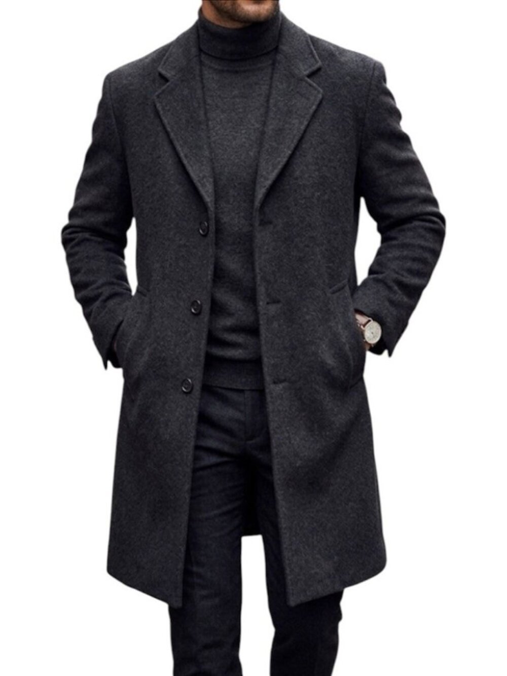 Andrew Fezza Black Italian Cashmere Blend Overcoat Mid Length Jacket Size Large
